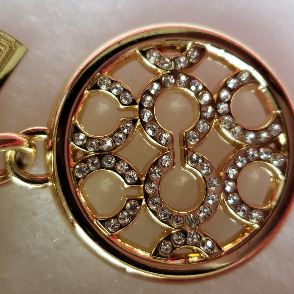 NWOT Coach Signature Pierced Pave Crystal Gold Tone Buckle Key Fob Charm - Picture 2 of 5